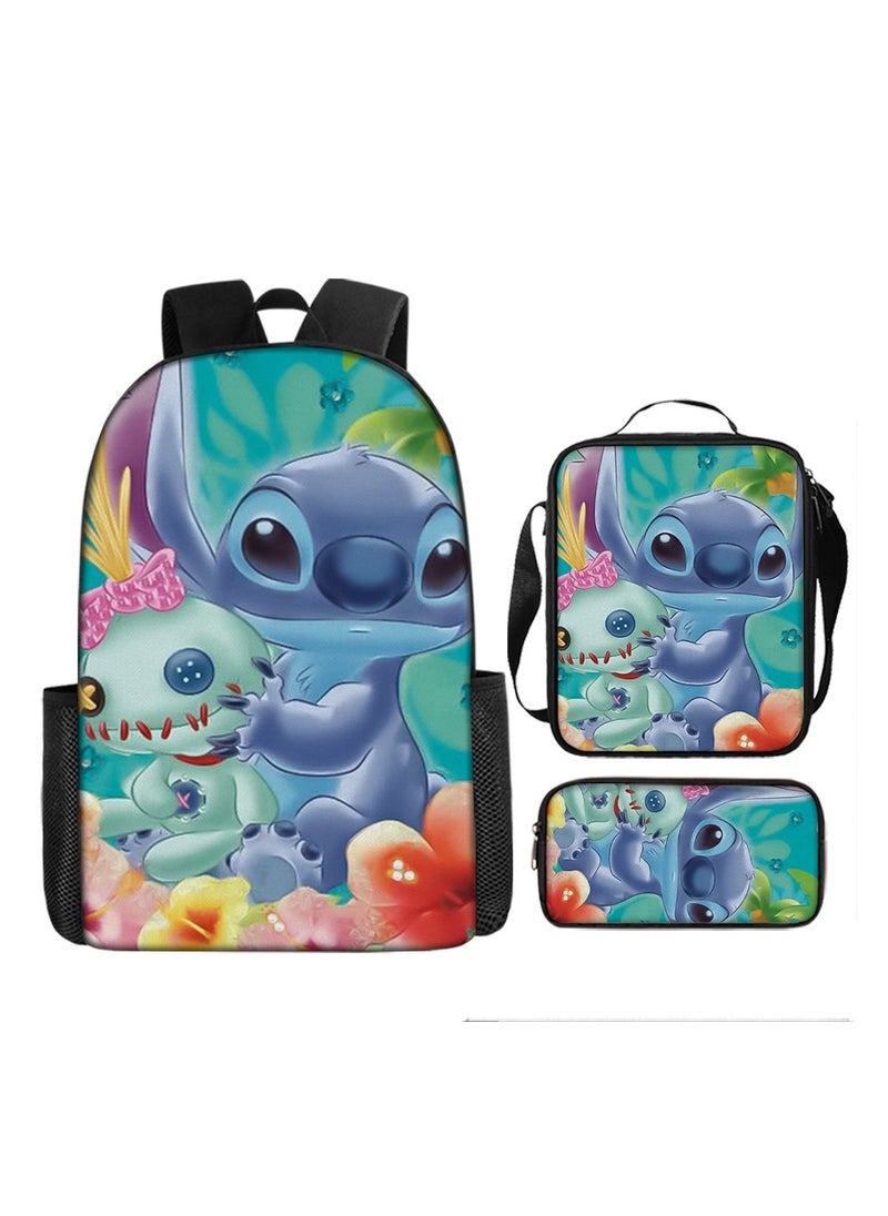 Stitch Student Schoolbag Cartoon Backpack Backpack 29*16*42CM + Shoulder Bag 19*6*23CM + Pen Bag 24*7*11CM Three-piece Set