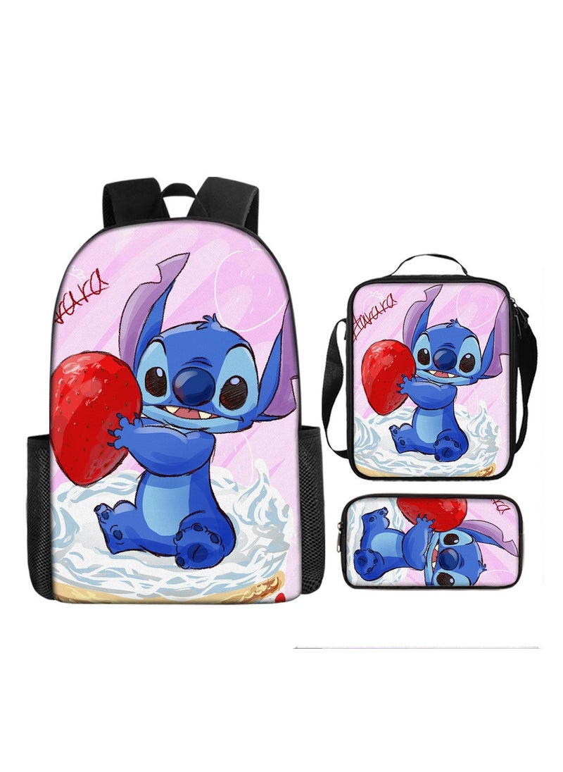 Stitch Student Schoolbag Cartoon Backpack Backpack 29*16*42CM + Shoulder Bag 19*6*23CM + Pen Bag 24*7*11CM Three-piece Set