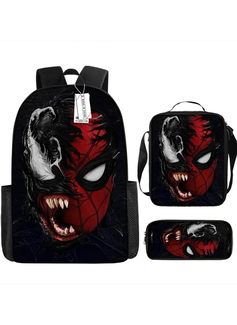 Printed backpack polyester schoolbag large-capacity cross-body bag student-Z01-Spider-Man (universal standard three-piece set)