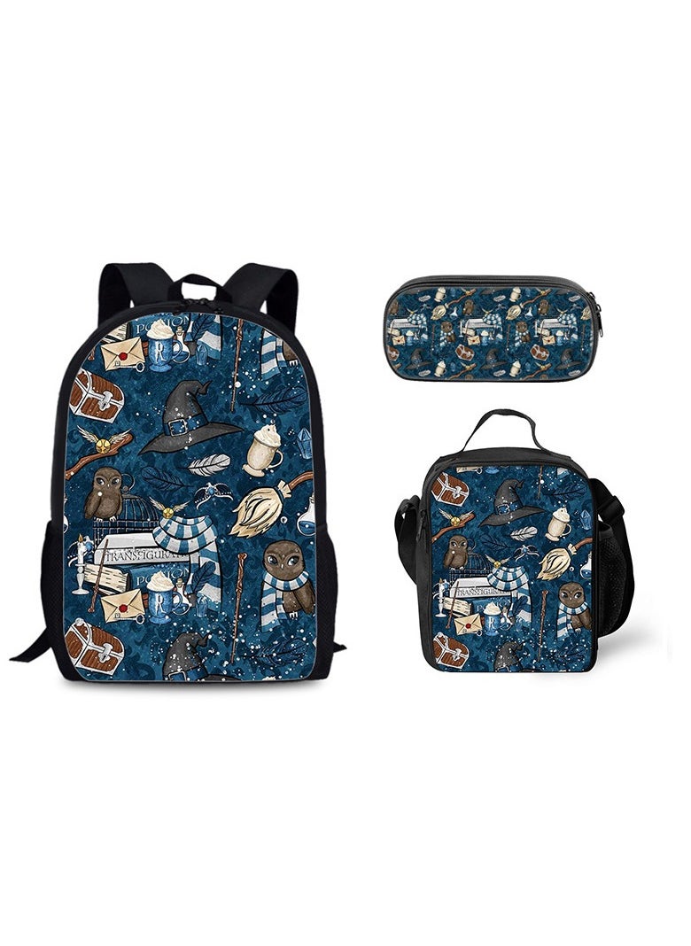 Harry Potter Magic Academy Printed Schoolbag Student Schoolbag Cartoon Backpack Backpack 29*16*42CM + Shoulder Bag 19*6*23CM + Pen Bag 24*7*11CM Three-piece Set