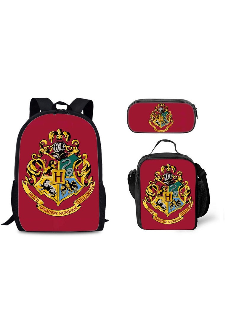 Harry Potter Magic Academy Printed Schoolbag Student Schoolbag Cartoon Backpack Backpack 29*16*42CM + Shoulder Bag 19*6*23CM + Pen Bag 24*7*11CM Three-piece Set