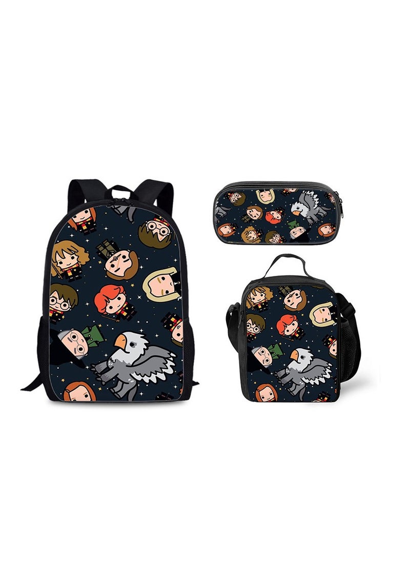 Harry Potter Magic Academy Printed Schoolbag Student Schoolbag Cartoon Backpack Backpack 29*16*42CM + Shoulder Bag 19*6*23CM + Pen Bag 24*7*11CM Three-piece Set