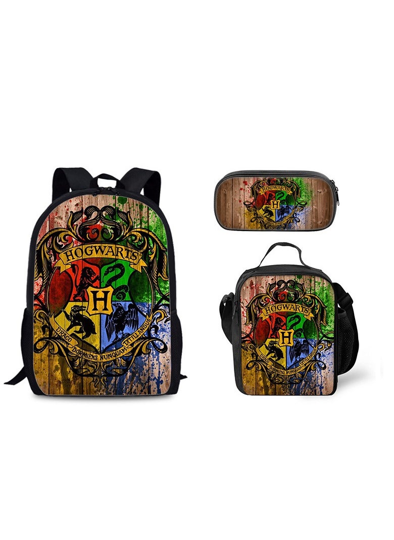 Harry Potter Magic Academy Printed Schoolbag Student Schoolbag Cartoon Backpack Backpack 29*16*42CM + Shoulder Bag 19*6*23CM + Pen Bag 24*7*11CM Three-piece Set