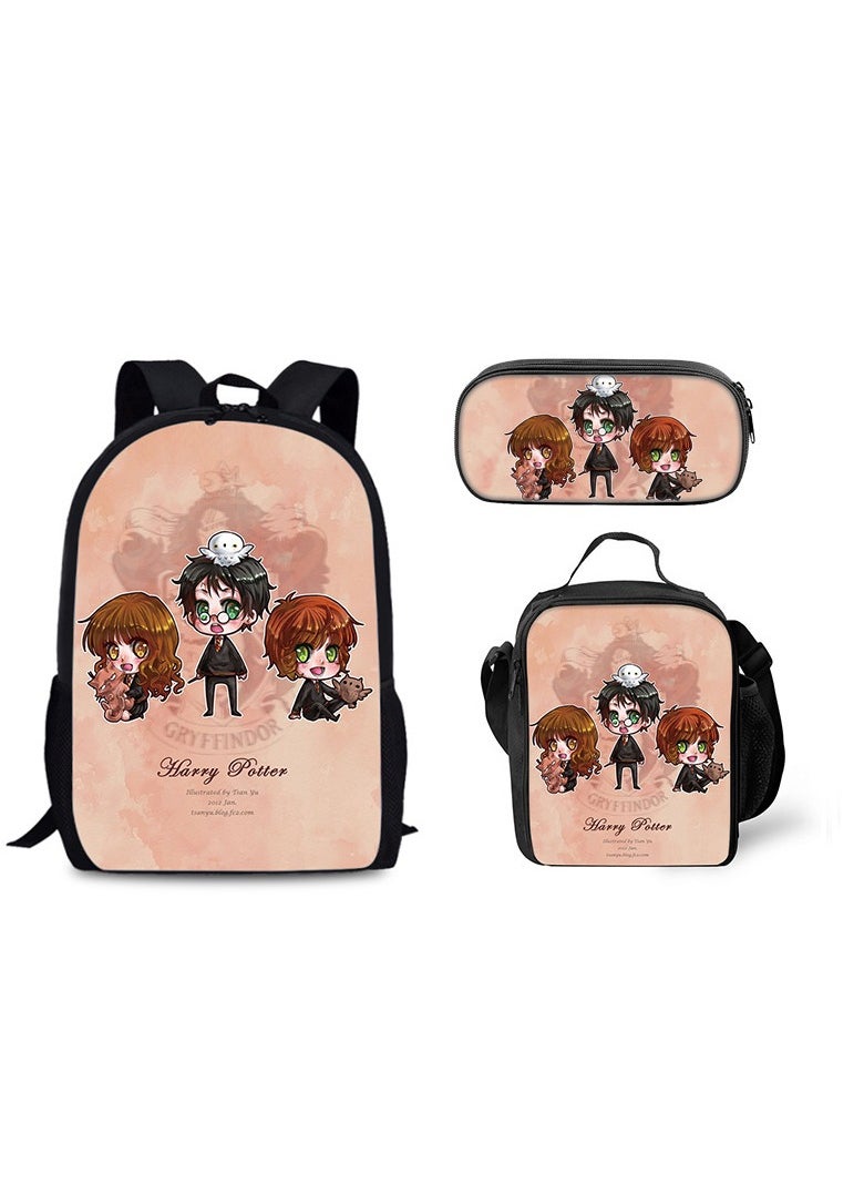 Harry Potter Magic Academy Printed Schoolbag Student Schoolbag Cartoon Backpack Backpack 29*16*42CM + Shoulder Bag 19*6*23CM + Pen Bag 24*7*11CM Three-piece Set