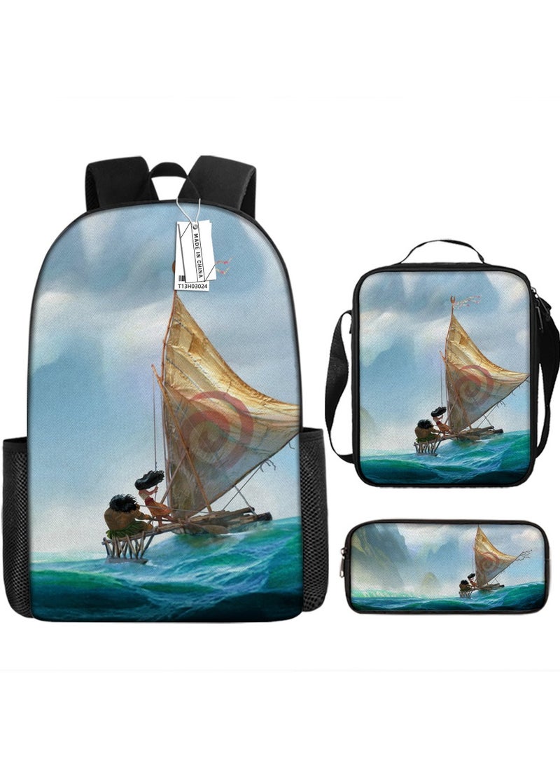 Printed backpack polyester schoolbag large-capacity cross-body bag student-H03-: Ocean Princess (universal standard three-piece set)