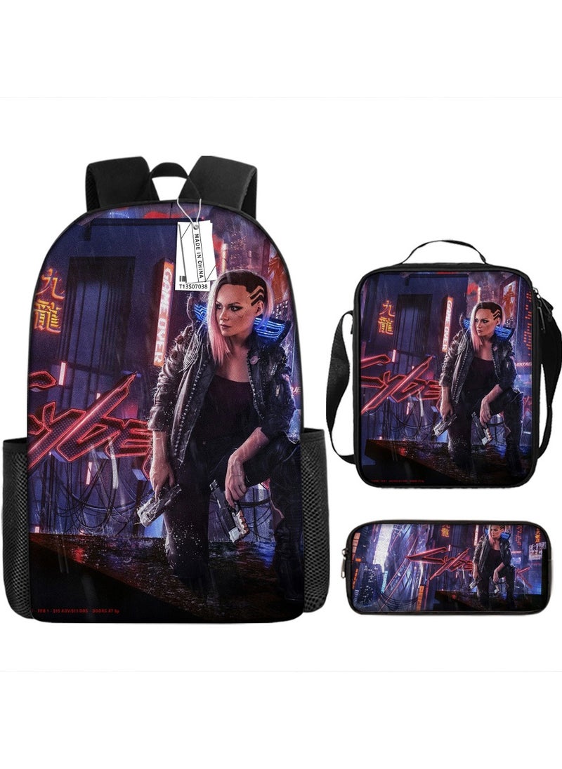 Printed backpack polyester schoolbag large-capacity cross-body bag student-S07-: edge walker (universal standard three-piece set)