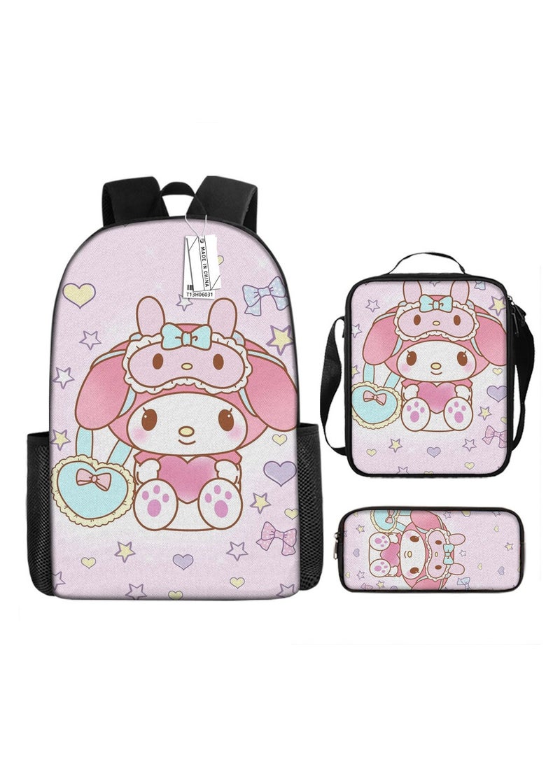 Melody Cartoon Print Schoolbag Fashion Breathable Fantasy Magic Melody Cute Backpack Backpack 29*16*42CM + Shoulder Bag 19*6*23CM + Pen Bag 24*7*11CM Three-piece Set