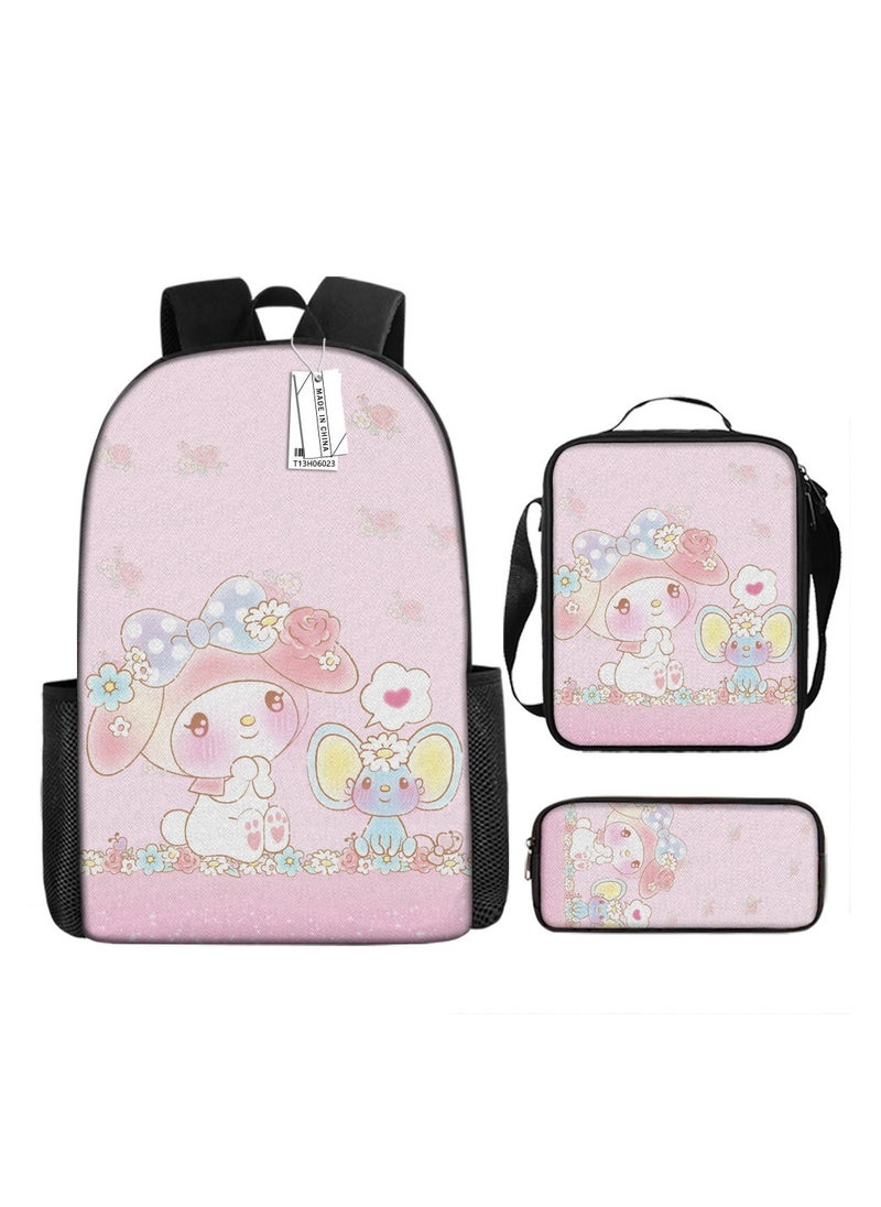 Melody Cartoon Print Schoolbag Fashion Breathable Fantasy Magic Melody Cute Backpack Backpack 29*16*42CM + Shoulder Bag 19*6*23CM + Pen Bag 24*7*11CM Three-piece Set