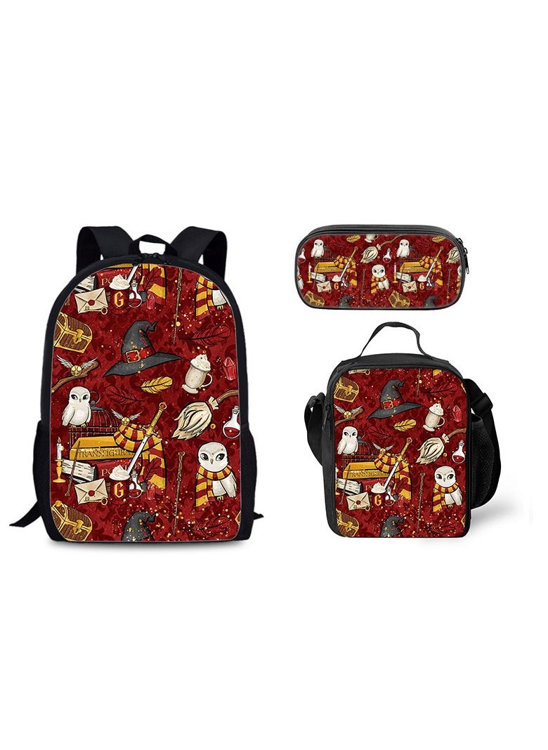 Harry Potter Magic Academy Printed Schoolbag Student Schoolbag Cartoon Backpack Backpack 29*16*42CM + Shoulder Bag 19*6*23CM + Pen Bag 24*7*11CM Three-piece Set