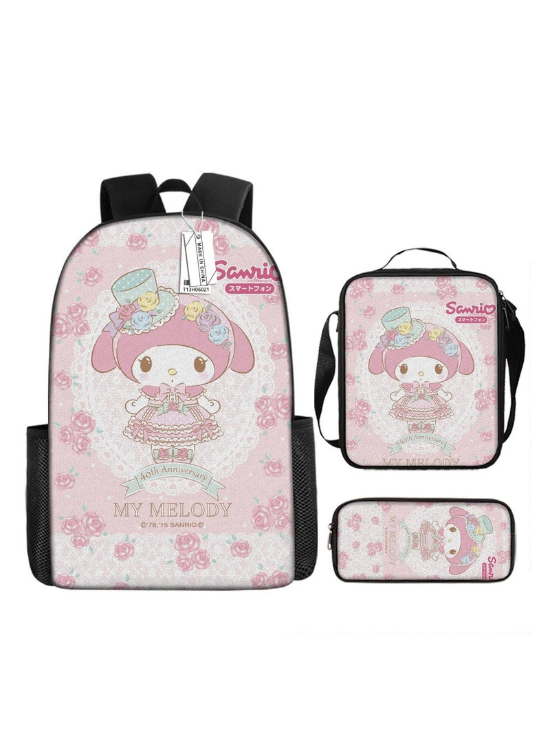 Melody Cartoon Print Schoolbag Fashion Breathable Fantasy Magic Melody Cute Backpack Backpack 29*16*42CM + Shoulder Bag 19*6*23CM + Pen Bag 24*7*11CM Three-piece Set