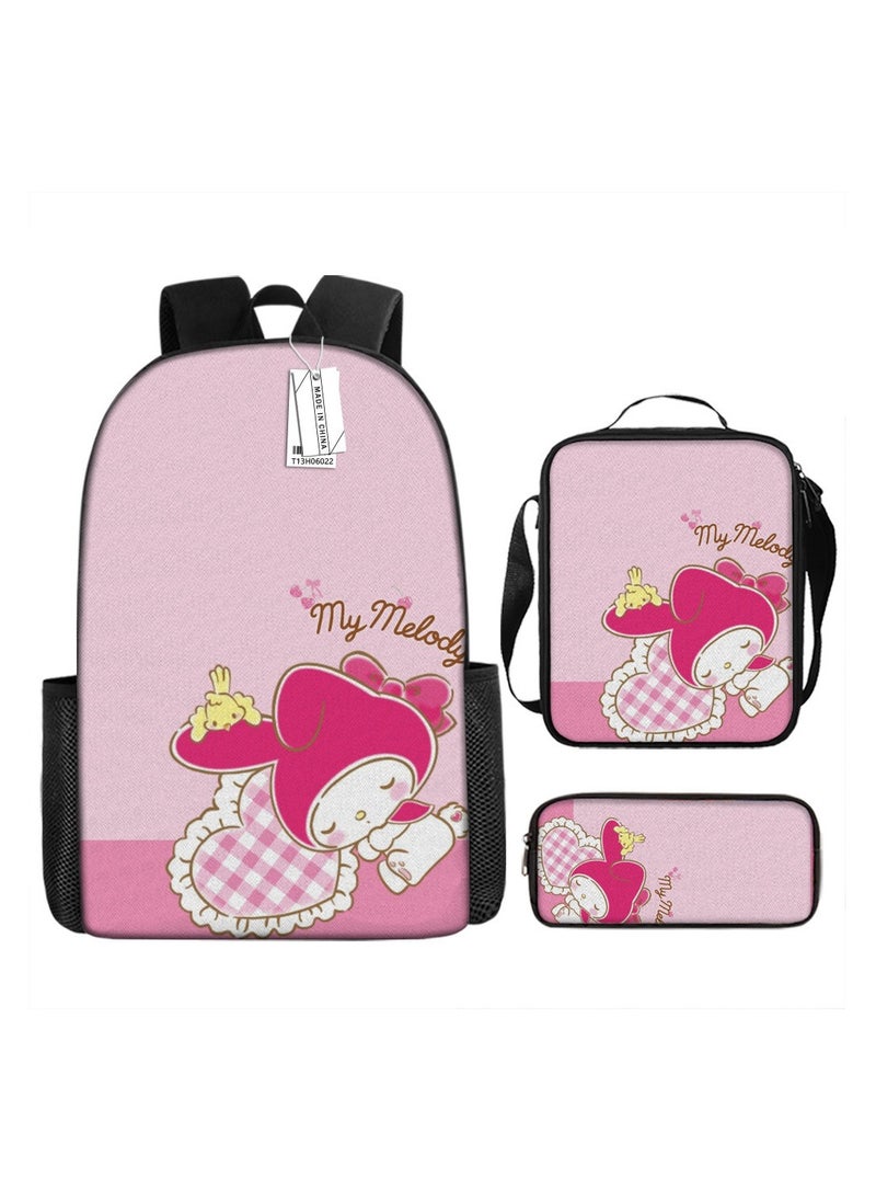 Melody Cartoon Print Schoolbag Fashion Breathable Fantasy Magic Melody Cute Backpack Backpack 29*16*42CM + Shoulder Bag 19*6*23CM + Pen Bag 24*7*11CM Three-piece Set