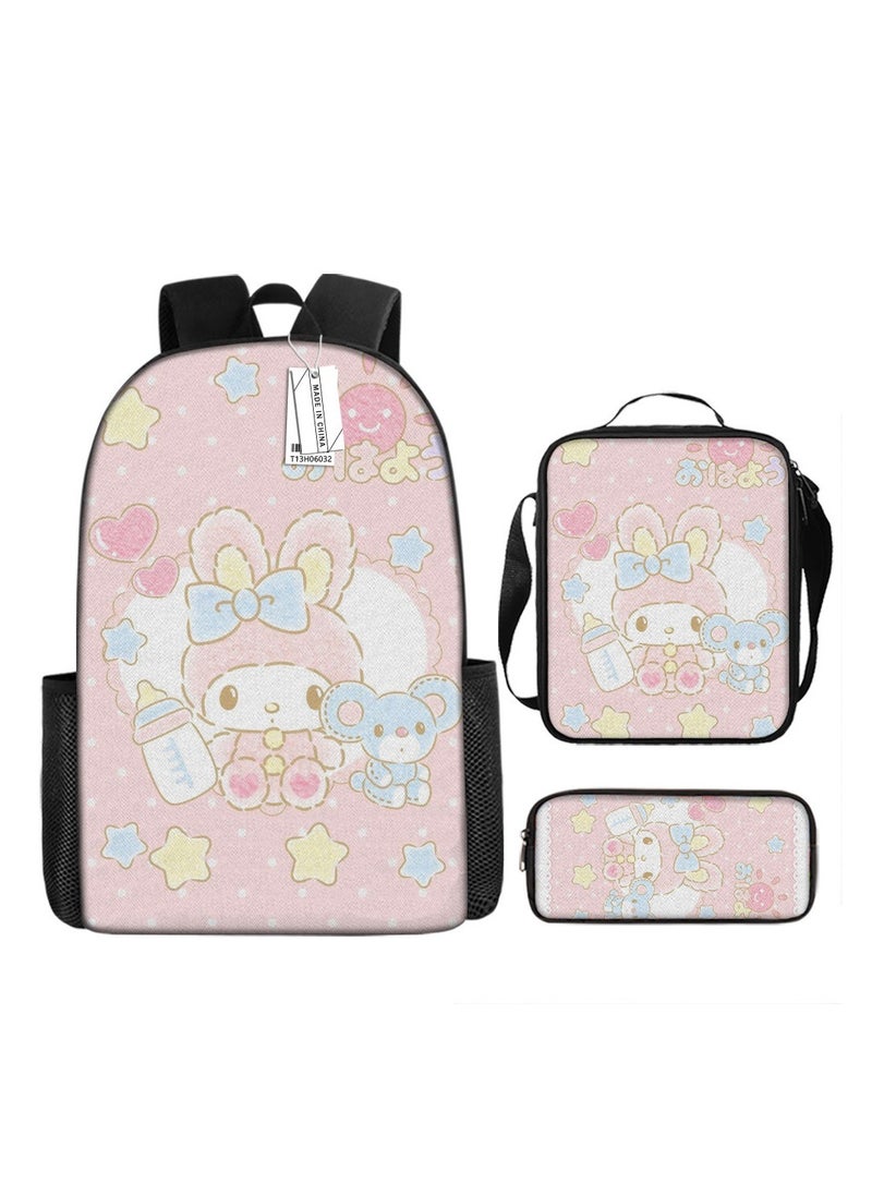 Melody Cartoon Print Schoolbag Fashion Breathable Fantasy Magic Melody Cute Backpack Backpack 29*16*42CM + Shoulder Bag 19*6*23CM + Pen Bag 24*7*11CM Three-piece Set