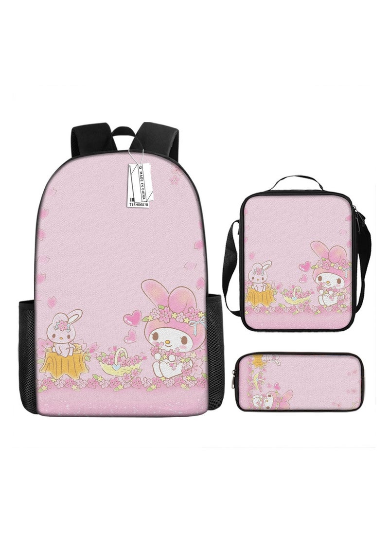 Melody Cartoon Print Schoolbag Fashion Breathable Fantasy Magic Melody Cute Backpack Backpack 29*16*42CM + Shoulder Bag 19*6*23CM + Pen Bag 24*7*11CM Three-piece Set