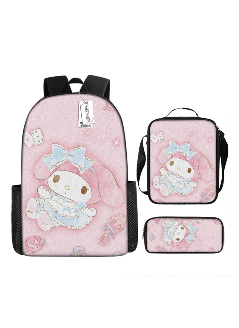 Melody Cartoon Print Schoolbag Fashion Breathable Fantasy Magic Melody Cute Backpack Backpack 29*16*42CM + Shoulder Bag 19*6*23CM + Pen Bag 24*7*11CM Three-piece Set