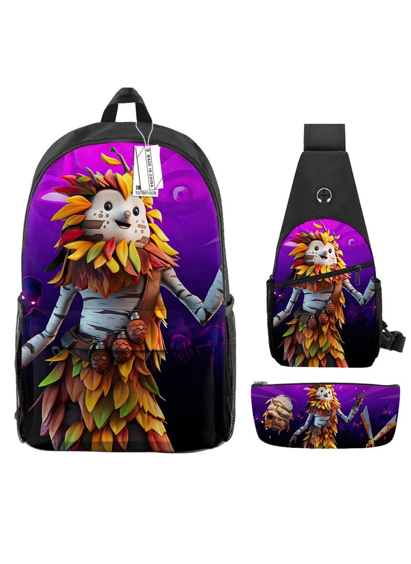 Student creative pattern backpack three-piece set 3D butterfly series men's and women's large-capacity computer backpack combination,21- Three-piece set - 28