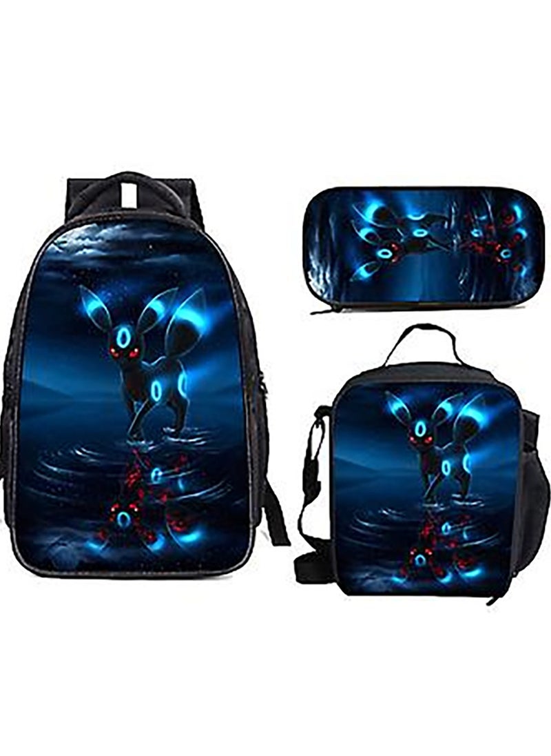 Printed backpack polyester schoolbag large-capacity cross-body bag student-K03-: Pokémon (universal standard three-piece set)