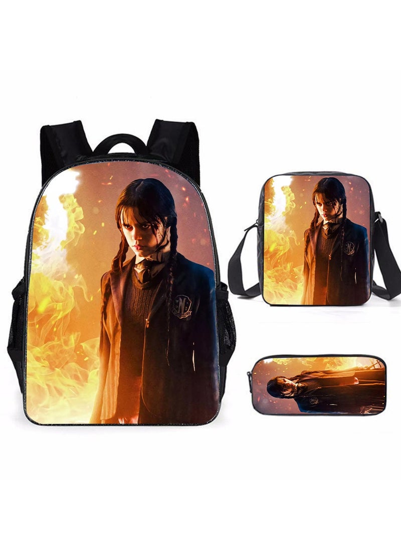 Printed backpack polyester schoolbag large-capacity cross-body bag student-X01-Wednesday \