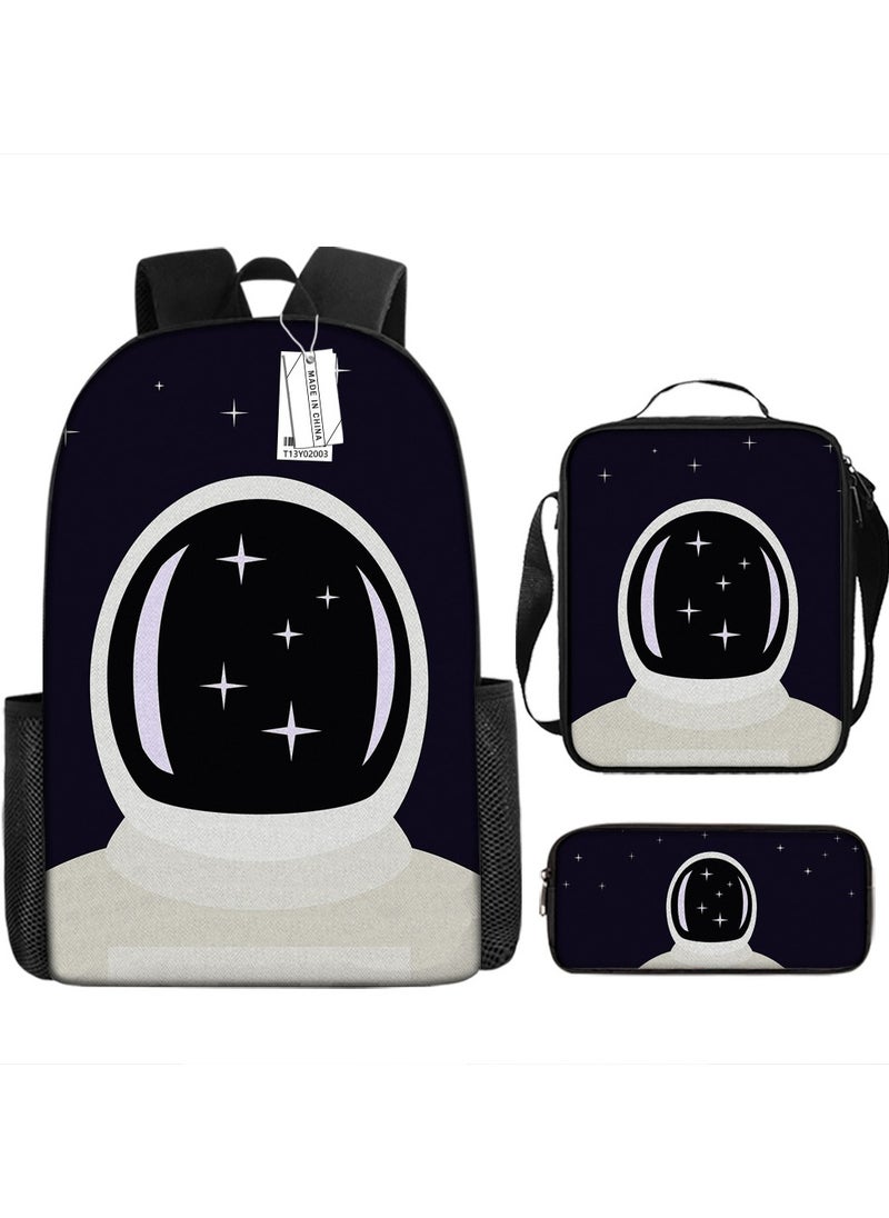 Printed backpack polyester schoolbag large-capacity cross-body bag student-Y02-Spacewalker (universal standard three-piece set)