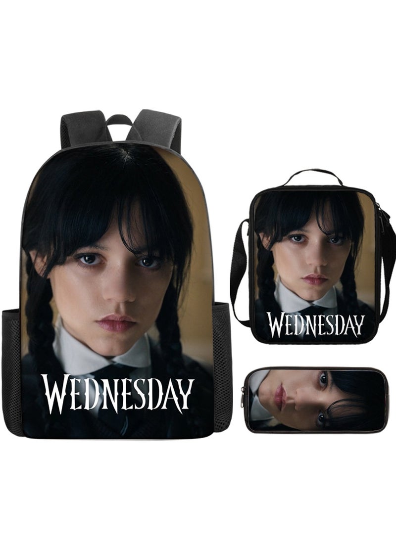 Printed backpack polyester schoolbag large-capacity cross-body bag student-X01-Wednesday \