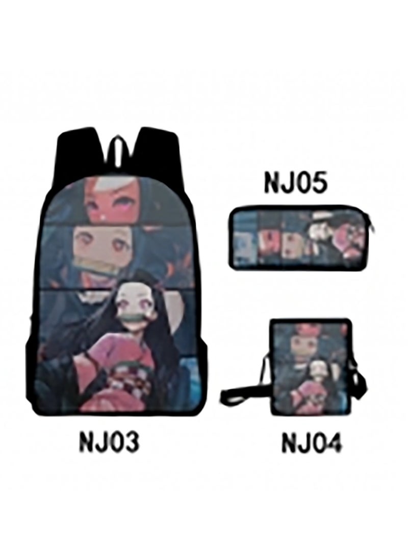 Printed backpack polyester schoolbag large-capacity cross-body bag student-G05-: Ghost Killing Team Kamado Nezuko Mobile (universal standard three-piece set)