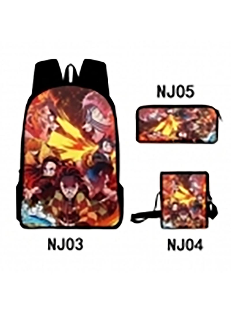 Printed backpack polyester schoolbag large-capacity cross-body bag student-G05-: Ghost Killing Team Kamado Nezuko Mobile (universal standard three-piece set)