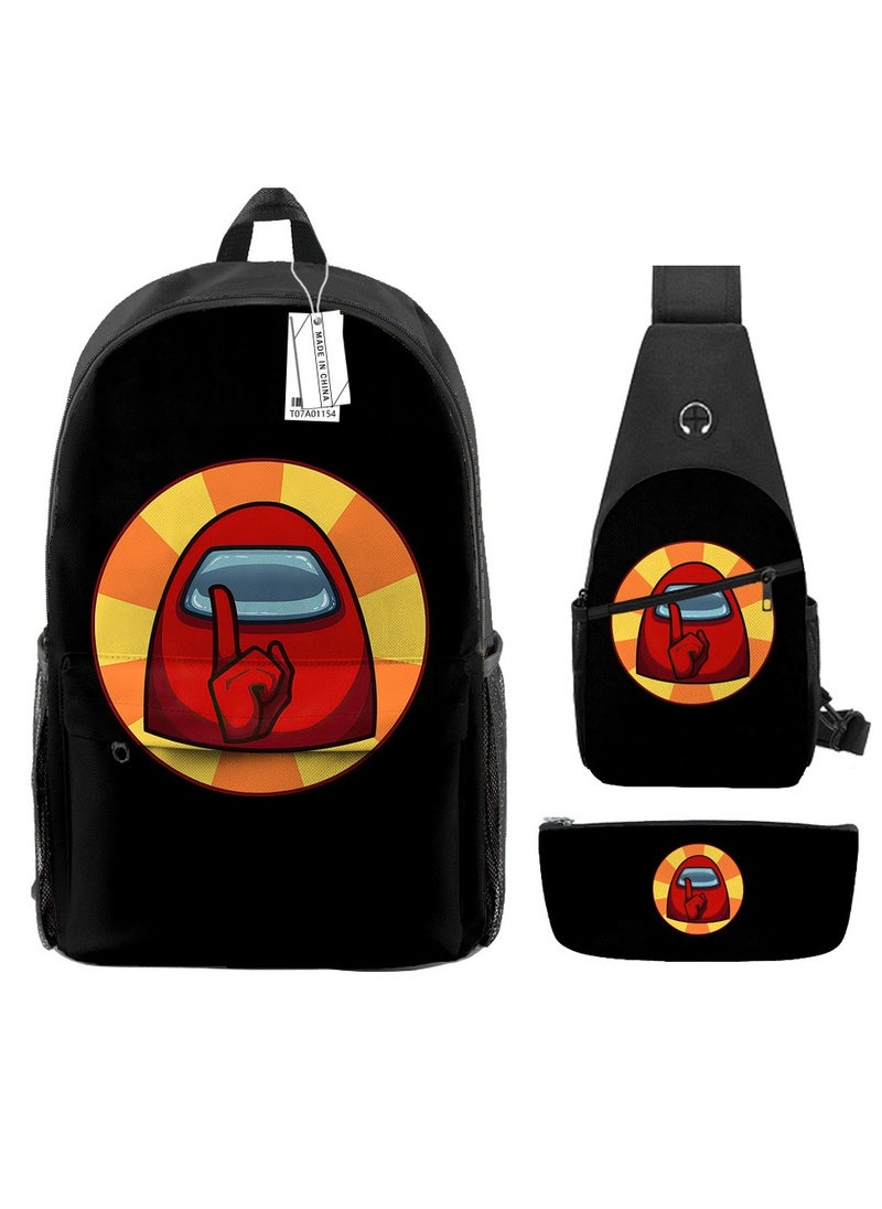 Backpack polyester schoolbag large-capacity cross-body bag student (new three-piece set)\\A01-Among Us: Werewolf Kill/Space Kill