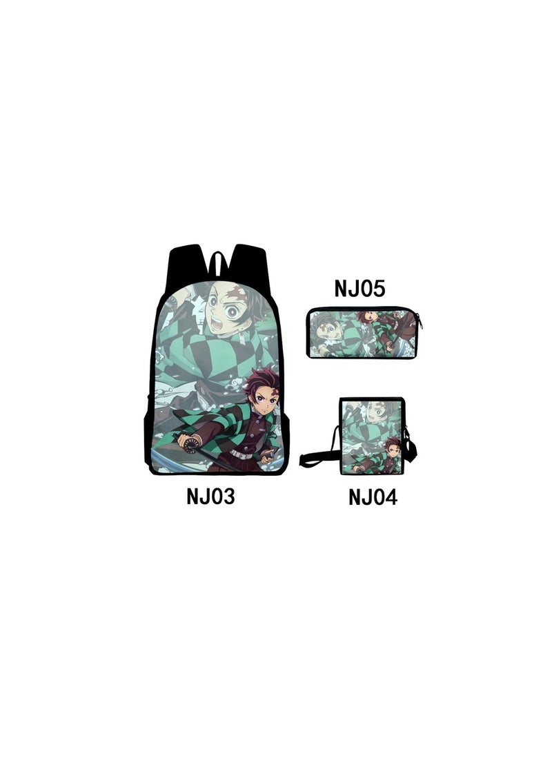 Printed backpack polyester schoolbag large-capacity cross-body bag student-G05-: Ghost Killing Team Kamado Nezuko Mobile (universal standard three-piece set)