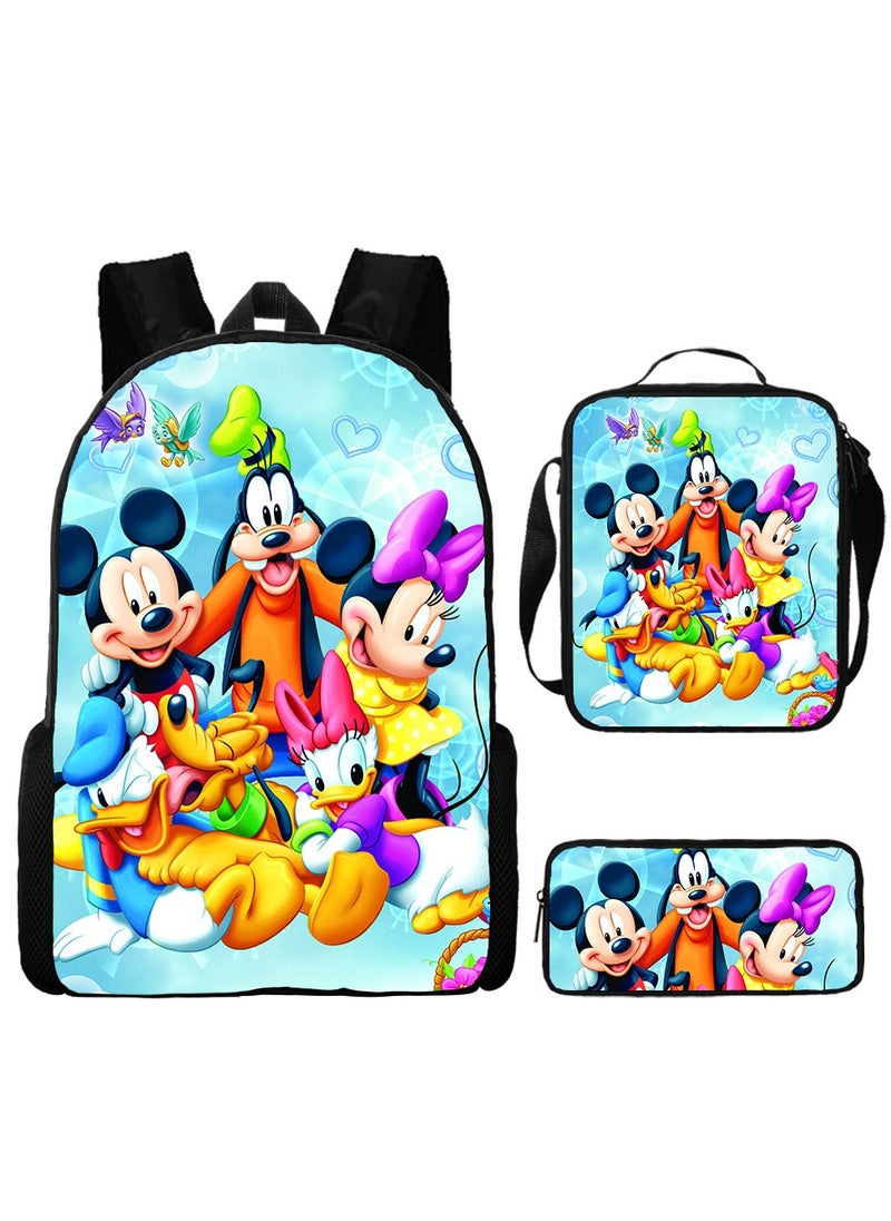 Printed backpack polyester schoolbag large-capacity cross-body bag student-M13-: Mickey Paradise (universal standard three-piece set)