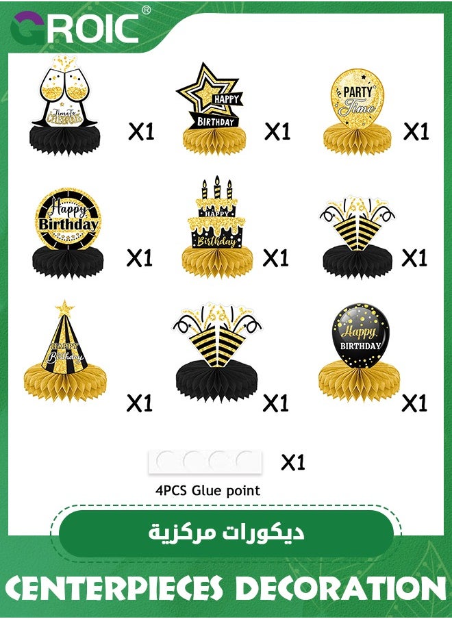 9 Pack Happy Birthday Centerpieces for Tables,Happy Birthday Table Decorations,Black and Gold Birthday Decorations,Party Table Decorations,Birthday Table Toppers