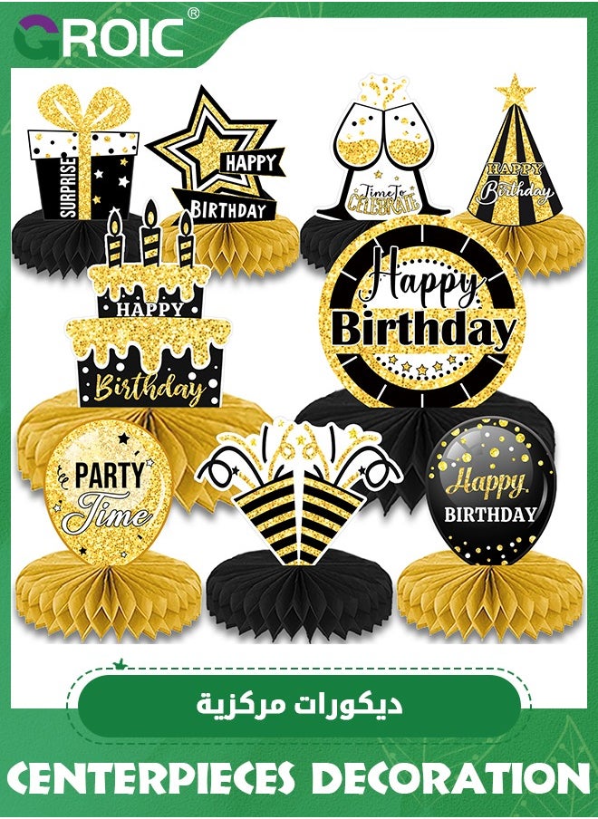 9 Pack Happy Birthday Centerpieces for Tables,Happy Birthday Table Decorations,Black and Gold Birthday Decorations,Party Table Decorations,Birthday Table Toppers