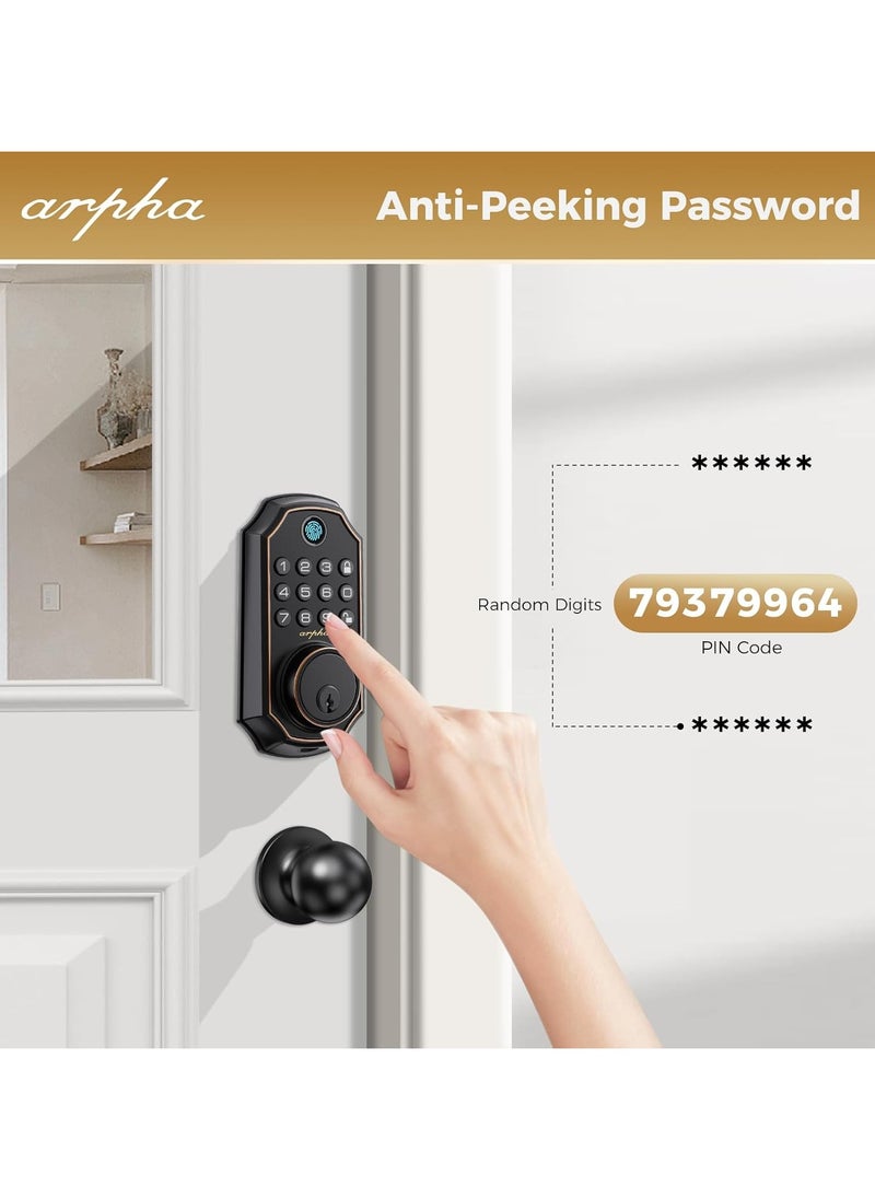 D280K Fingerprint Door Lock with Door Knobs, Keyless Entry Door Lock with App Control, Electronic Keypad Deadbolt for Front Door, One Time Code Anti-Peeping Password, Easy to Install