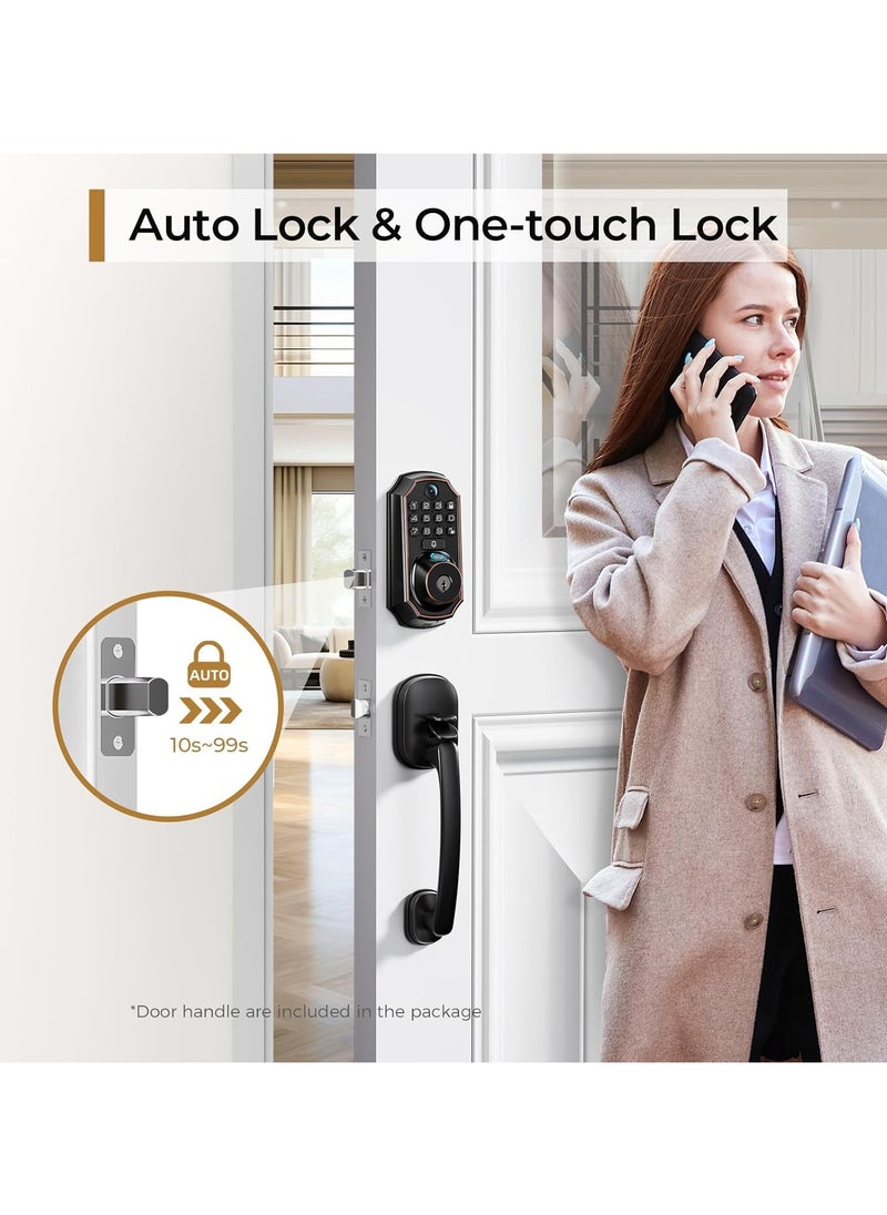 D289H Keyless Entry Door Lock Deadbolt with Handle Set WiFi Door Lock with Camera - 5 in 1 Camera, Doorbell, Fingerprint Keyless Entry Door Lock, App Control, Auto Lock Easy to Instal, Waterproof