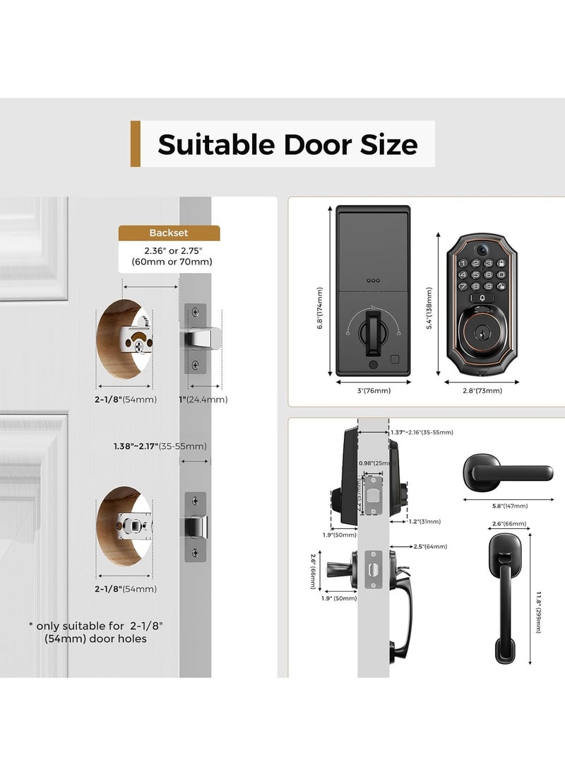 D289H Keyless Entry Door Lock Deadbolt with Handle Set WiFi Door Lock with Camera - 5 in 1 Camera, Doorbell, Fingerprint Keyless Entry Door Lock, App Control, Auto Lock Easy to Instal, Waterproof