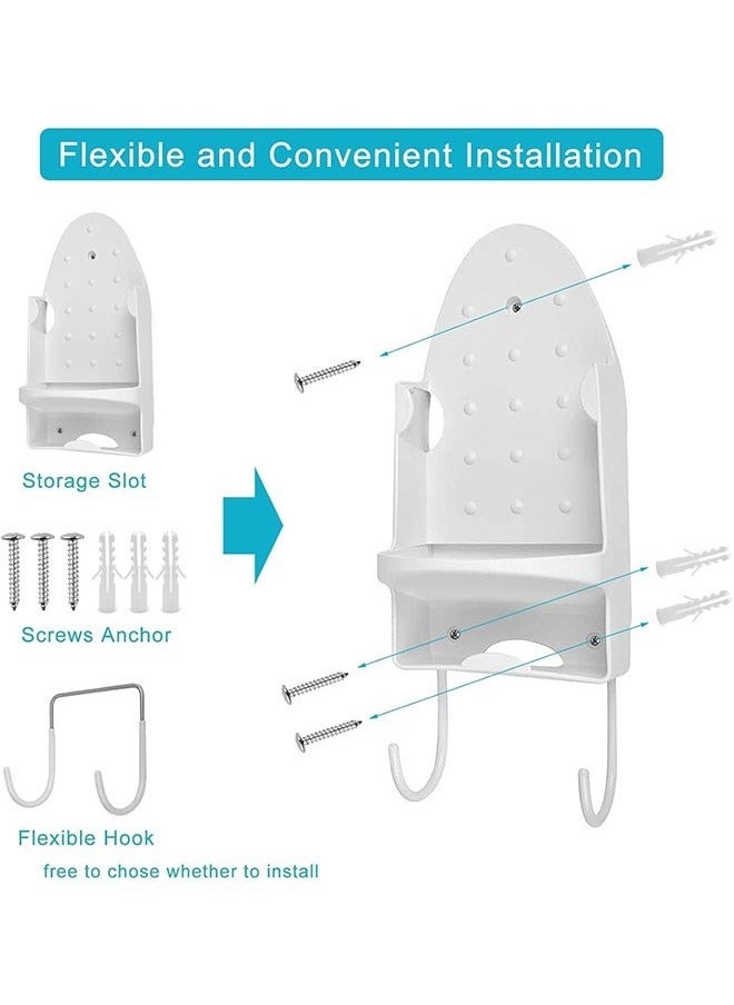 Ironing Board Holder, Wall Mounted Storage Organizer, Electric Iron Holder Household Bathroom Shelf with Heat Resistant Tray Storage Organizer Easily Mount Against Wall, White