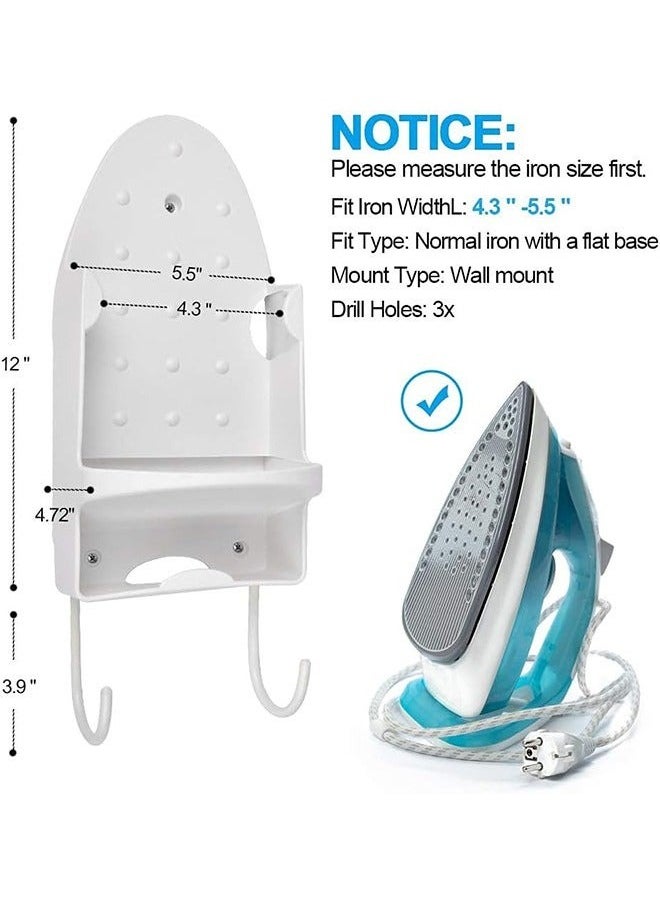 Ironing Board Holder, Wall Mounted Storage Organizer, Electric Iron Holder Household Bathroom Shelf with Heat Resistant Tray Storage Organizer Easily Mount Against Wall, White