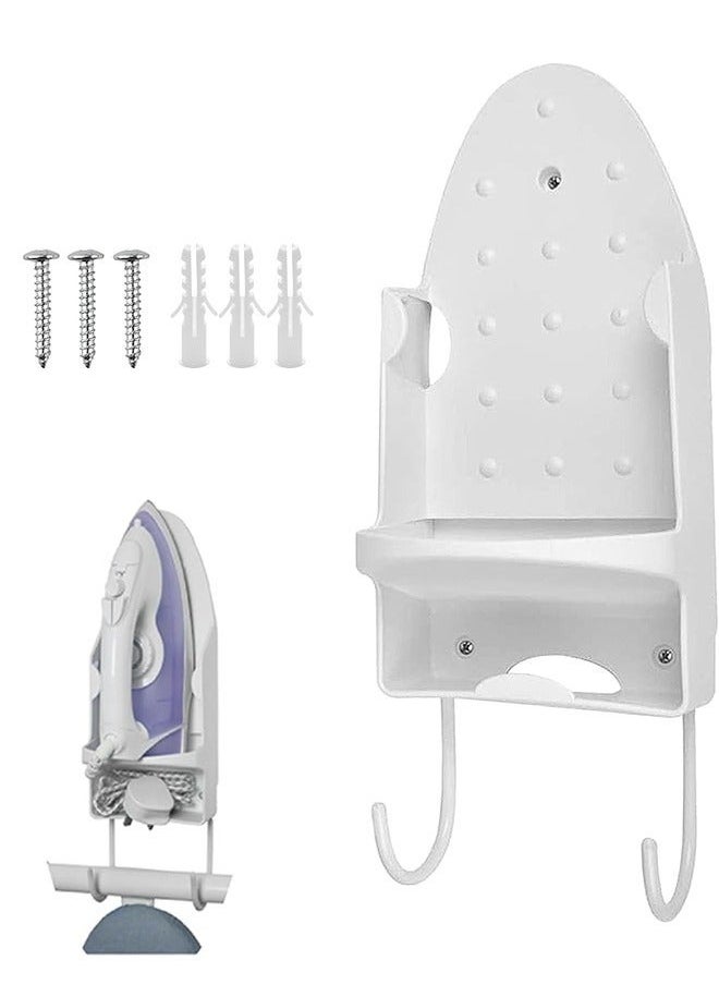 Ironing Board Holder, Wall Mounted Storage Organizer, Electric Iron Holder Household Bathroom Shelf with Heat Resistant Tray Storage Organizer Easily Mount Against Wall, White