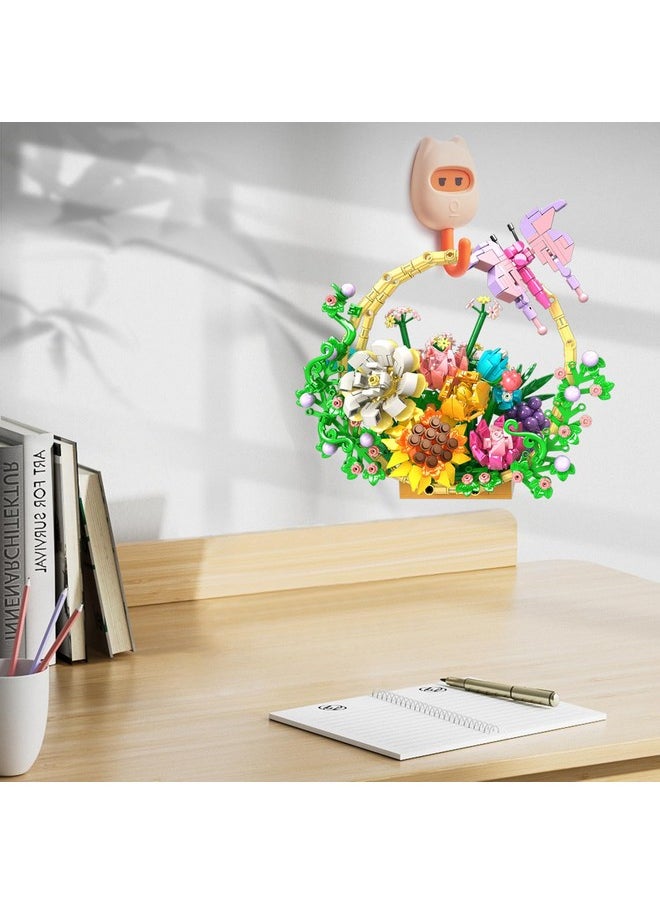 Flower Bouquet Building Set, Artificial Flowers Bonsai Basket Building Toy, Unique Home Wall Decor-Flowers Botanical Collection Building Kit Gift For Christmas Valentines Mother’S Day (641Pcs)