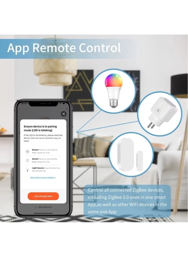 Tuya Zigbee Gateway Hub, Wireless Remote Controller Smart Home Bridge, Work with Tuya ZigBee Smart Products, Support 2.4GHz WiFi, Compatible with Smart Life, Alexa, Google Assistant to Voice Control