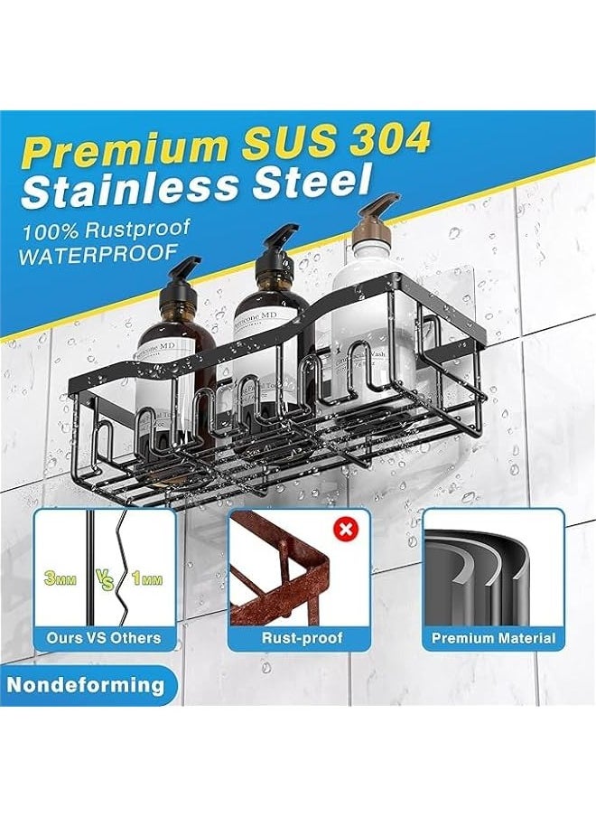 Adhesive Shower Caddy 2-Pack - Bathroom & Kitchen Storage, Rustproof Stainless Steel Organizer - Large Capacity, No Drilling Needed - Stylish Home Decor