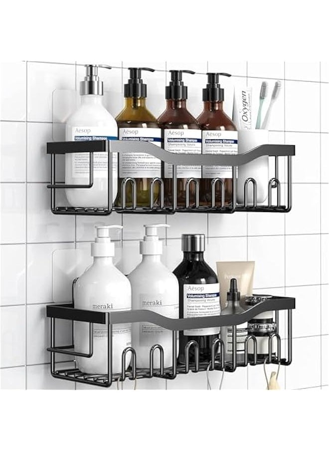 Adhesive Shower Caddy 2-Pack - Bathroom & Kitchen Storage, Rustproof Stainless Steel Organizer - Large Capacity, No Drilling Needed - Stylish Home Decor