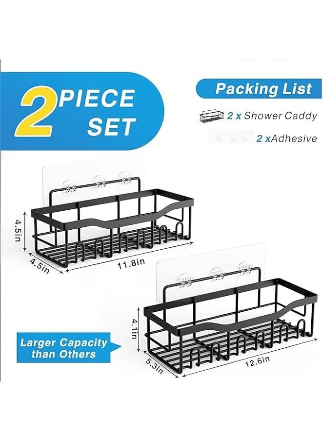 Adhesive Shower Caddy 2-Pack - Bathroom & Kitchen Storage, Rustproof Stainless Steel Organizer - Large Capacity, No Drilling Needed - Stylish Home Decor