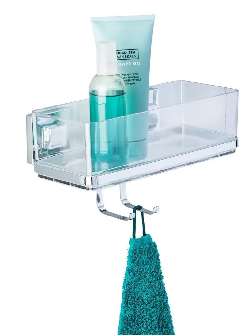 Vacuum Quadro Wall Shelf with Hooks – Space-Saving Bathroom Storage Solution, Plastic ABS Construction, No Drilling Required