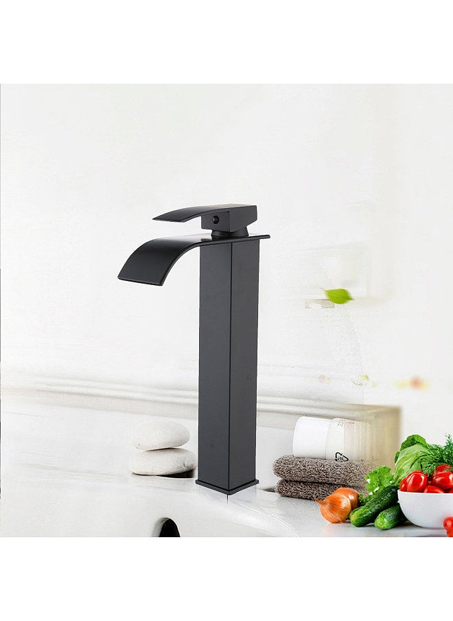 Waterfall Faucet Bathroom Sink Faucet Brass Basin Water Tap High Single Lever Mixer Tap Hot & Cold Mix Washbasin Tap With 2 Hose