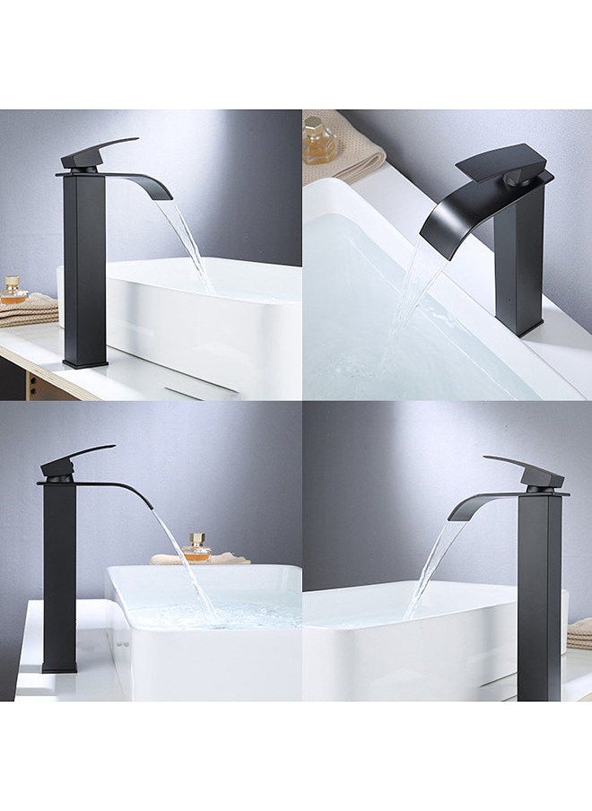 Waterfall Faucet Bathroom Sink Faucet Brass Basin Water Tap High Single Lever Mixer Tap Hot & Cold Mix Washbasin Tap With 2 Hose