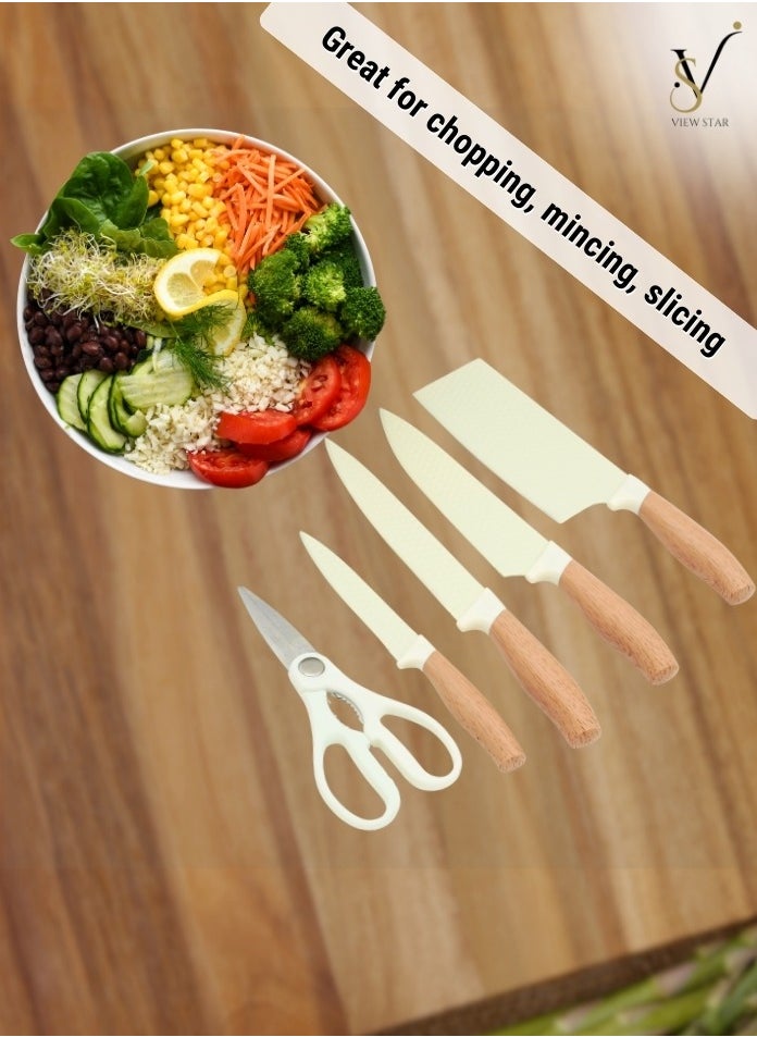 Viewstar Pack of 6 Kitchen Knife Set, 6 Pieces Sharp Knife Set for Kitchen, Non-stick Non-slip Stainless Steel Knife Set for Chef with Universal Knife Block Suitable for Home, Kitchen & Restaurant etc