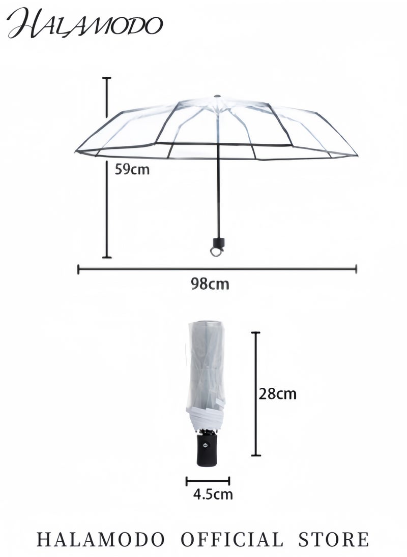 Cherry Blossom Umbrella Transparent Folding Umbrella Fashionable Princess Umbrella Portable Windproof Umbrella Travel Clear Floral Rain Umbrella for Kids & Girls & Women