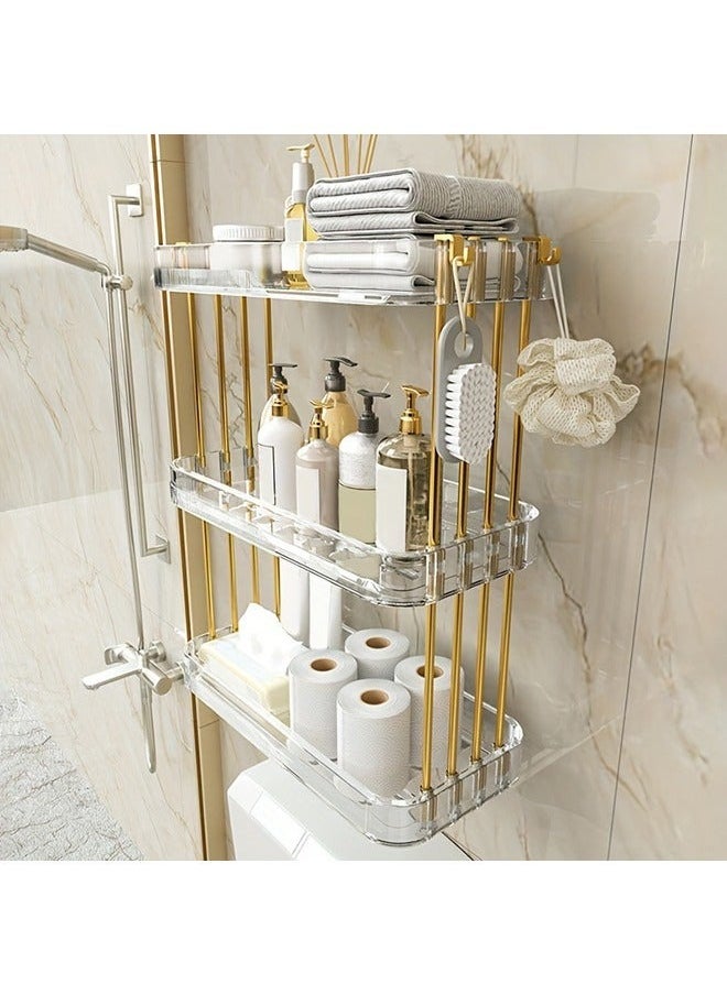 3-Tier Wall Mounted Bathroom Shelf with Hooks Adhesive Shower Organizer Bathroom Caddy Large Capacity Shower Rack for Bathroom Toilet Kitchen