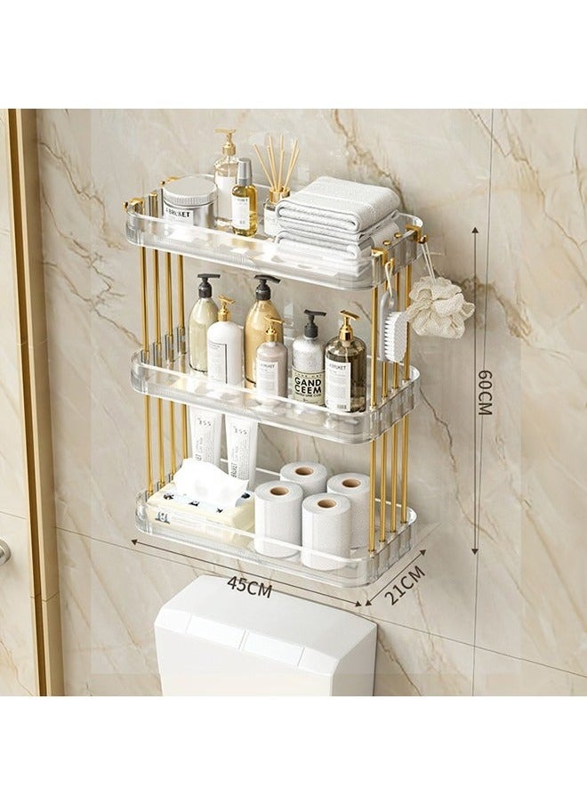 3-Tier Wall Mounted Bathroom Shelf with Hooks Adhesive Shower Organizer Bathroom Caddy Large Capacity Shower Rack for Bathroom Toilet Kitchen