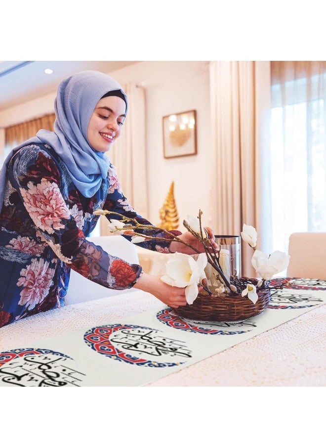 Eid Mubarak Table Runner Linen Table Runner 13x70 inches, Star Moon Table Runner, Ramadan Decoration Home Dinning Room Decoration