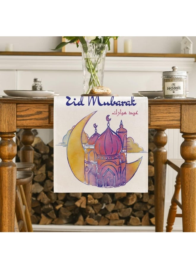 Eid Mubarak Table Runner Linen Table Runner 13x70 inches, Star Moon Table Runner, Ramadan Decoration Home Dinning Room Decoration